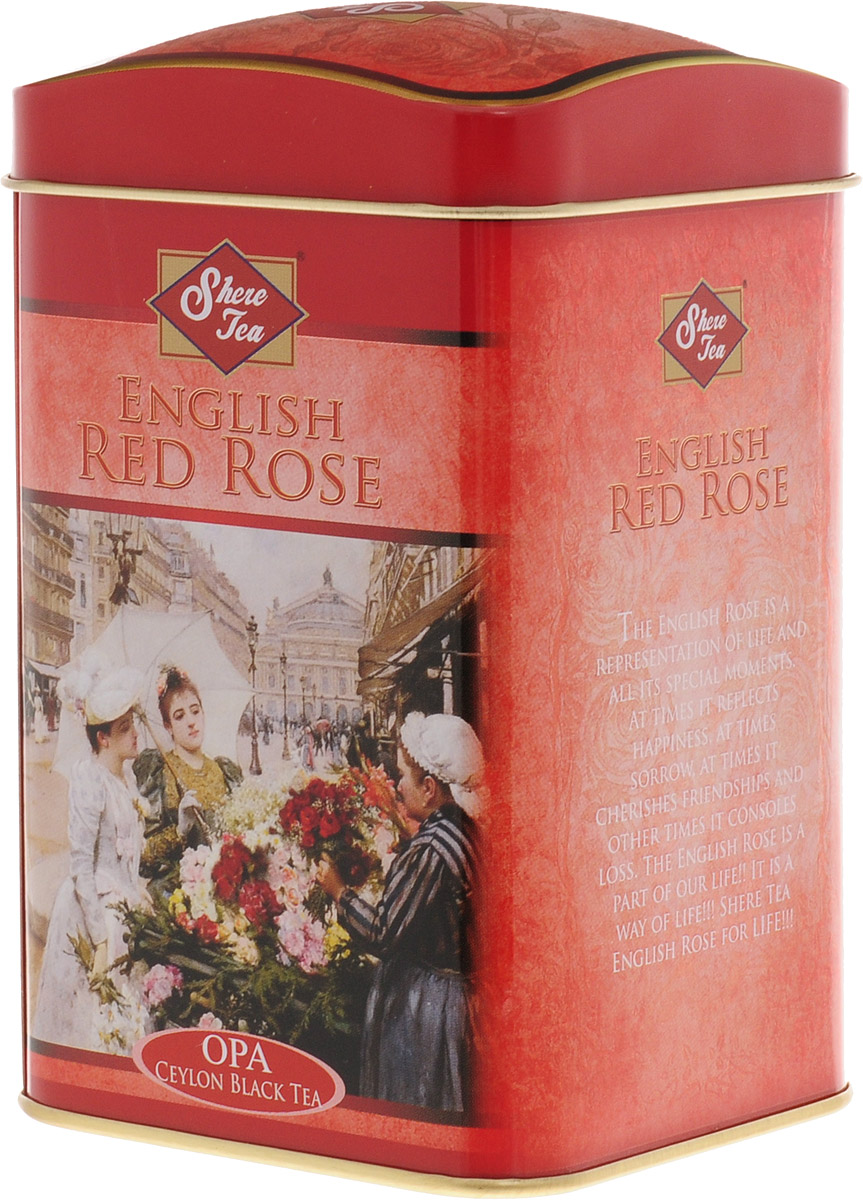Shere Tea Английская красная роза чай черный листовой, 100 г101246 Shere Tea Английская красная роза чай черный листовой, 100 г101246Стандарт ОРА - крупный лист. Листья для этого чая собирают с кустов после того, как почки полностью раскрываются. Для этого сорта собирают первый и второй лист с ветки. В сухой заварке листья должны быть крупными (от 8 до 15 мм), однородными, хорошо скрученными. Этот сорт практически не содержит типсов. Сорт имеет достаточно высокое содержание ароматических масел, и поэтому настой чая очень ароматен. Также этот чай характерен вкусом с горчинкой благодаря большому содержанию дубильных веществ. Кофеина в этом чае немного меньше, так как в нем используют более взрослые листы. Чай имеет яркий, прозрачный, интенсивный настой. Аромат чая полный, приятный, выражен достаточно ярко.Знак в виде Льва с 17 пятнышками на шкуре - это гарантия Бюро Цейлонского Чая на соответствие чая высокому стандарту качества, установленному Правительством и упакованному только в пределах Шри-Ланки.