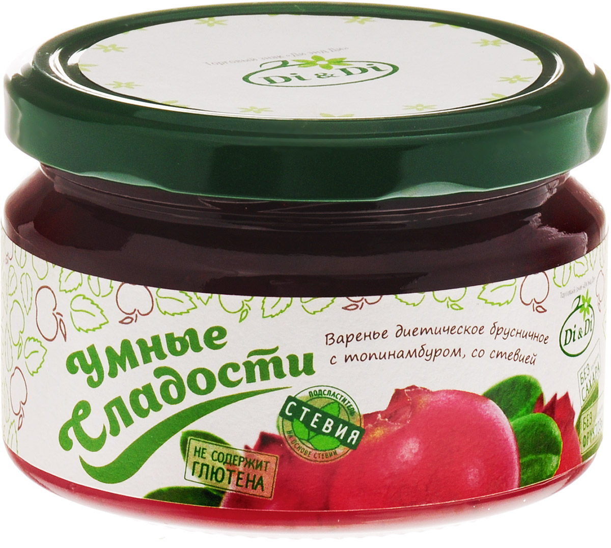 Умные сладости Варенье диетическое брусничное с топинамбуром, 250 г0120710 Умные сладости Варенье диетическое брусничное с топинамбуром, 250 г0120710Варенье брусничное с топинамбуром Умные сладости - диетическая сладость.Топинамбур - источник инулина, который является естественным пребиотиком и обеспечивает рост полезной микрофлоры кишечника. Является эффективным средством для профилактики сахарного диабета.Экстракт стевии - стевиозид используется в качестве полноценной и функциональной замены сахара. Обладает нулевой калорийностью, интенсивный подсластитель. Врачи признают его лучшим заменителем сахара. Не вызывает кариеса.Продукт является диетическим питанием, не обладает лечебными свойствами, предназначен для всех категорий населения.