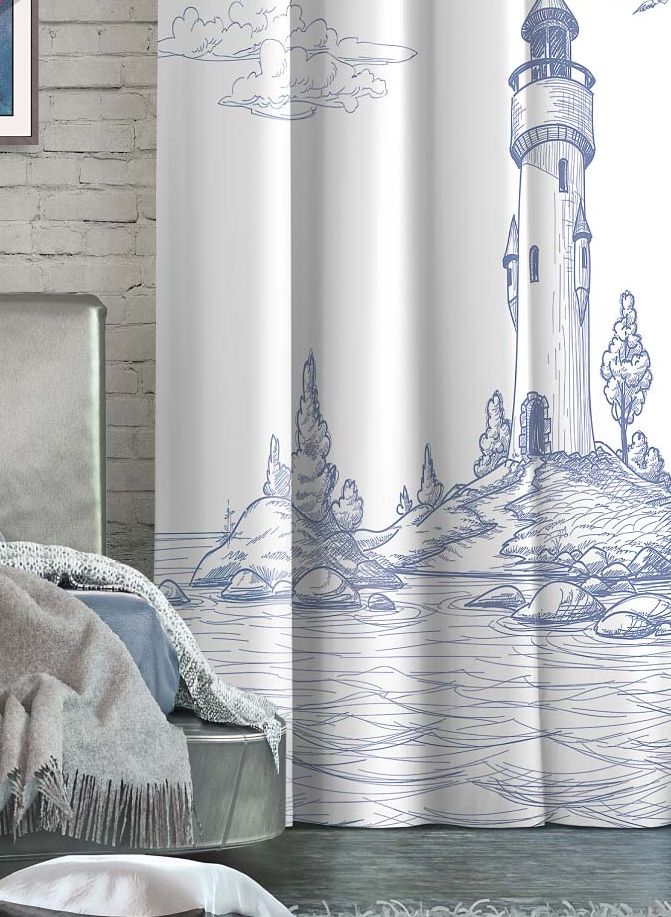 Штора Волшебная ночь Lighthouse, на ленте, цвет: серо-голубой, белый, высота 270 см10503 Штора Волшебная ночь Lighthouse, на ленте, цвет: серо-голубой, белый, высота 270 см10503Шторы коллекции Волшебная ночь - это готовое решение для интерьера, гарантирующее красоту, удобство и индивидуальный стиль! Штора изготовлена из приятной на ощупь ткани габардин, которая плотно драпирует окно, но позволяет свету частично проникать внутрь. Длина шторы регулируется с помощью клеевой паутинки (в комплекте). Изделие крепится на вшитую шторную ленту: на крючки или путем продевания на карниз.