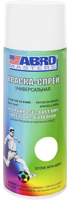 Краска-спрей Abro Masters, цвет: белый грунтRC-100BWC Краска-спрей Abro Masters, цвет: белый грунтRC-100BWCКраска-спрей применяется для окраски металлических и деревянных поверхностей различных предметов. Используется как для внутренних (домашних), так и наружных работ. После высыхания не токсична.