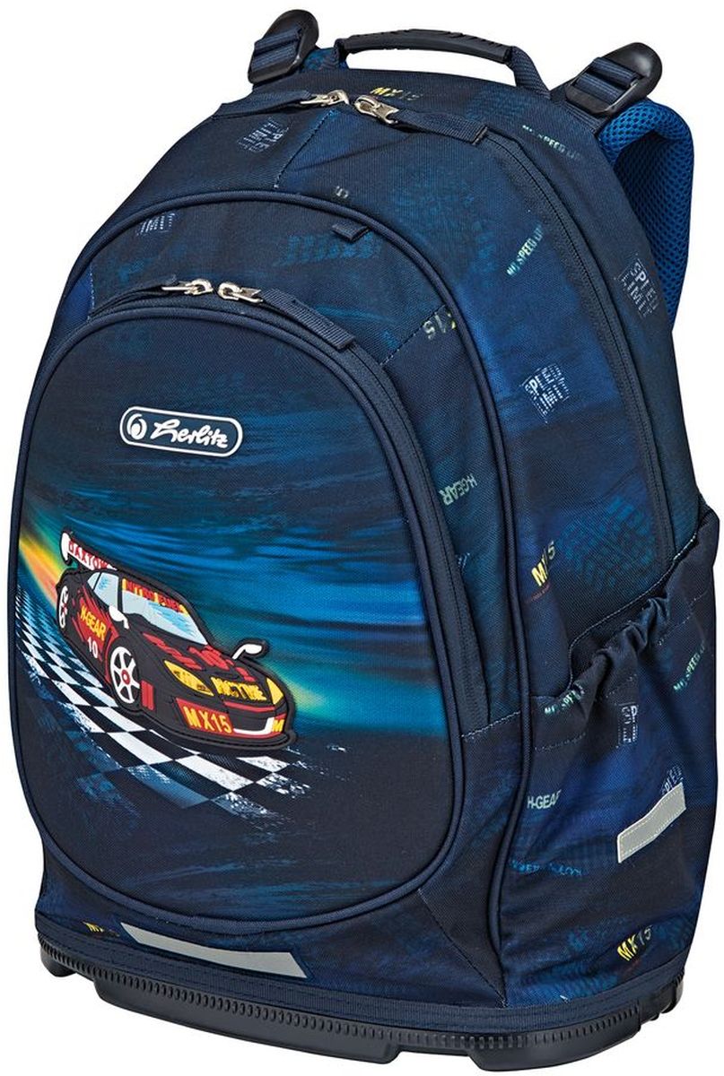 Herlitz Рюкзак школьный Bliss Super Racer72523WD Herlitz Рюкзак школьный Bliss Super Racer72523WDРюкзак школьный Herlitz Bliss Super Racer. Размер 18 х 30 х 43 см.- Эргономичная спинка с 3-уровневой системой регулировки лямок Ergo System ES2 - Грудная стяжка- Светоотражающие элементы на передней части, боковых карманах и лямках- Просторное основное отделение- Передний карман с органайзером на молнии- Два боковых кармана на резиночке