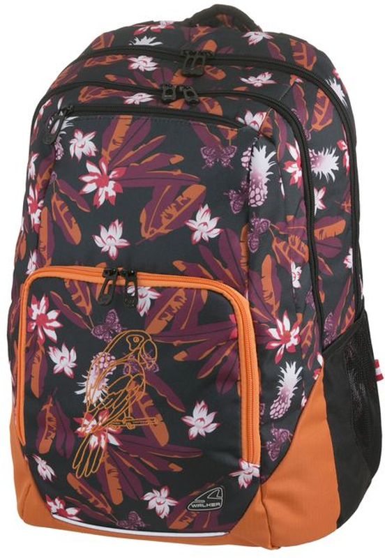 Walker Рюкзак школьный Splend Tropical72523WD Walker Рюкзак школьный Splend Tropical72523WDРюкзак Splend Tropical выполнен из прочного износостойкого материала высокого качества с влагоотталкивающей пропиткой и обладает объемом 32 литра. Рюкзак имеет отделение для ноутбука, три вместительных отделения на молнии, основной отсек с гибкими разделителями, органайзер для письменных принадлежностей, держатель для ключей, два кармашка из сетки на резинке по бокам и один карман на молнии спереди. Удобство носки обеспечивают уплотненные регулируемые по высоте лямки из вентилируемого материала, грудная стяжка и ортопедическая спинка. Светоотражающие элементы обеспечат безопасность на дороге в темное время суток.