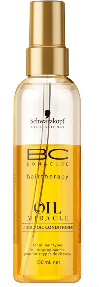 Bonacure Спрей-Кондиционер Золотое Сияние с Аргановым маслом Oil Miracle Liquid Oil Spray Conditioner 150 млMP59.4D Bonacure Спрей-Кондиционер Золотое Сияние с Аргановым маслом Oil Miracle Liquid Oil Spray Conditioner 150 млMP59.4DСпрей - кондиционер. Невесомая формула с компексом пантенола и глицерина эффективно балансирует содержание влаги.Содержит аргановое масло. Для тонких волос. Рекомендуется использовать в комплексе с шампунем BC Oil Miracle light.