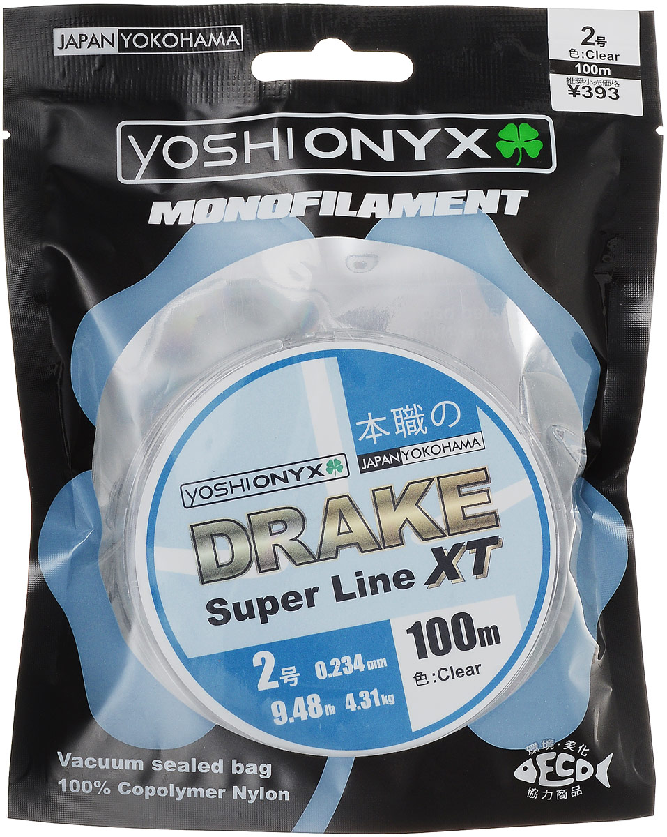 Леска Yoshi Onyx Drake Super Line XT, цвет: прозрачный, 100 м, 0,234 мм, 4,31 кг89471 Леска Yoshi Onyx Drake Super Line XT, цвет: прозрачный, 100 м, 0,234 мм, 4,31 кг89471Леска Yoshi Onyx Drake Super Line XT выполнена из прозрачного монофила (нейлон), что делает ее универсальной. Скользкий и мягкий, этот материал невероятно прочен и отлично выдерживает разрывную нагрузку на большинстве узлов. Леска обладает непревзойденными водоотталкивающими свойствами и практически незаметна в воде, что делает ее незаменимой при ловле в условии низких температур. Данная леска обладает повышенной устойчивостью к истиранию, прочностью и превосходной чувствительностью.