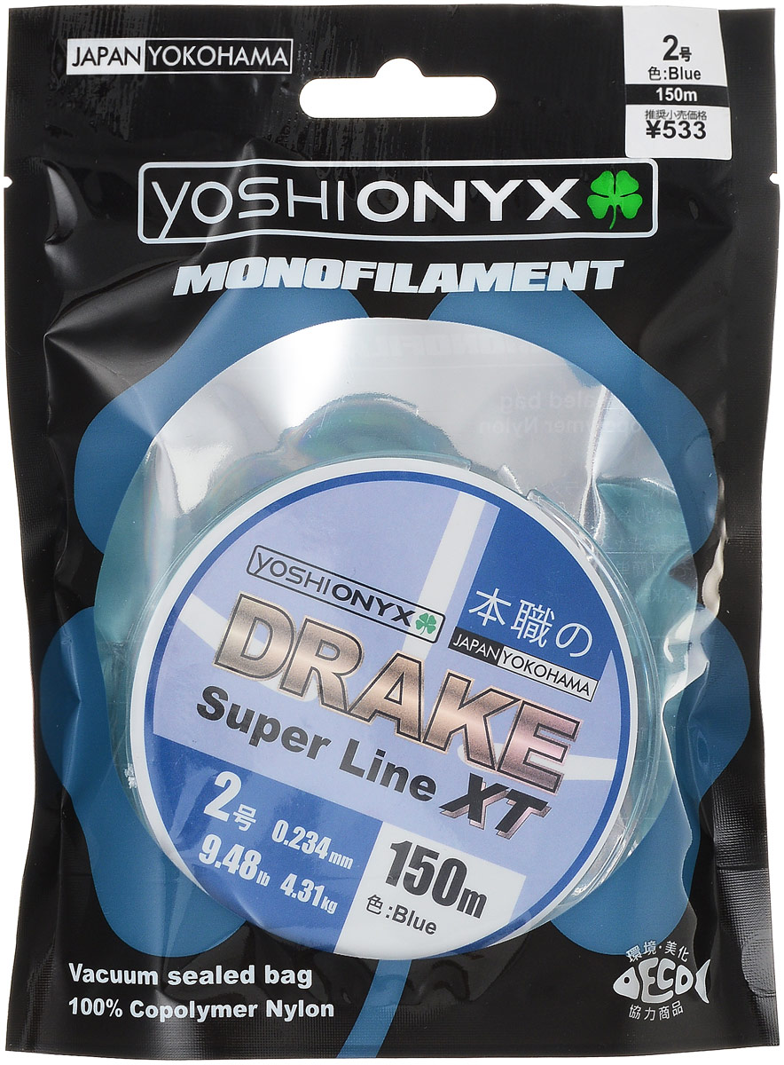 Леска Yoshi Onyx Drake Super Line XT, цвет: голубой, 150 м, 0,234 мм, 4,31 кг89476 Леска Yoshi Onyx Drake Super Line XT, цвет: голубой, 150 м, 0,234 мм, 4,31 кг89476Леска Yoshi Onyx Drake Super Line XT выполнена из голубого монофила (нейлон). Скользкий и мягкий, этот материал невероятно прочен и отлично выдерживает разрывную нагрузку на большинстве узлов. Леска обладает непревзойденными водоотталкивающими свойствами и практически незаметна в воде, что делает ее незаменимой при ловле в условии низких температур. Создана специально для ловли на различные искусственные приманки. Данная леска обладает повышенной устойчивостью к истиранию, прочностью и превосходной чувствительностью. Она очень эластичная, практически не имеет памяти, строго соответствует заявленным тестовым нагрузкам и диаметру.