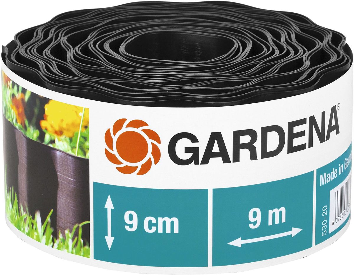 Бордюр декоративный Gardena, цвет: черный, ширина 9 см, длина 9 м531-321 Бордюр декоративный Gardena, цвет: черный, ширина 9 см, длина 9 м531-321Декоративный бордюр Gardena, выполненный из высококачественного пластика, обеспечивает чистоту краев газона. Изделие позволяет добиться порядка на участке, предотвращая распространение корней и чрезмерный рост растительности, отделяя при этом газон от грядок. В рулоне 9 м бордюра высотой 9 см.