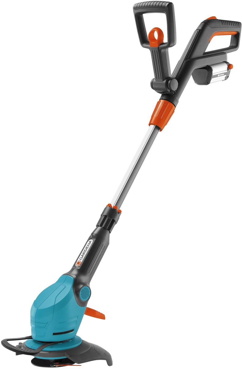 Триммер аккумуляторный Gardena EasyCut Li-18/23R, с аксессуарами, без аккумулятора80653 Триммер аккумуляторный Gardena EasyCut Li-18/23R, с аксессуарами, без аккумулятора80653Легкий аккумуляторный триммер Gardena EasyCut Li-18/23R чрезвычайно прост в эксплуатации и особенно удобен при обработке протяженных кромок газона и кошении травы в труднодоступных местах. Система кошения при помощи пластиковых ножей RotorCut обеспечивает низкий уровень шума и превосходные результаты кошения. Легко регулируемая рукоятка удлиненной формы гарантирует комфорт рабочего положения и эргономичность. Телескопическая штанга настраивается под рост пользователя. Угол наклона штанги относительно режущего блока регулируется, что упрощает кошение в труднодоступных местах, например, под садовыми скамейками. Благодаря блокиратору выключателя предотвращается непреднамеренный запуск инструмента. Литиево-ионный аккумулятор обеспечивает время работы до 50 минут. Этого достаточно для обработки примерно 1250 м кромок газона. Светодиодная индикация уровня заряда аккумулятора показывает, когда требуется подзарядка аккумулятора. Полная зарядка аккумулятора производится за 3 часа. В комплект поставки триммера входят зарядное устройство, держатель запасных ножей и комплект из 20 запасных ножей. Первичная сборка не требует применения инструментов. Диаметр кошения: 23 см. УВАЖАЕМЫЕ ПОКУПАТЕЛЬ!Обращаем ваше внимание, что аккумулятор в комплект не входит.