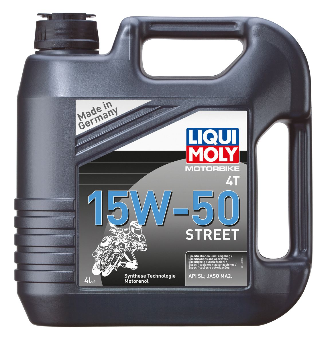 Масло моторное Liqui Moly Motorbike 4T Street, НС-синтетическое, 15W-50, 4 лS03301004 Масло моторное Liqui Moly Motorbike 4T Street, НС-синтетическое, 15W-50, 4 лS03301004Масло моторное Liqui Moly Motorbike 4T Street предназначено для эксплуатации шоссейной мототехники на дорогах с твердым покрытием. Универсального применения, преимущественно для современной техники европейских производителей: Ducati, BMW, Aprilia, Triumph. Опционно для японских мотоциклов 90-х годов выпуска. Для высоконагруженных мотоциклетных двигателей с мокрым и сухим сцеплением, воздушного и водяного охлаждения. Используется в 4-тактных двигателях мотоциклов и мотоциклетных коробок передач. Специально для всесезонного применения в двигателях мотоциклов любого назначения, квадроциклов и скутеров. Подобранные базовые компоненты и присадки обеспечивают оптимальное смазывание на любых режимах, хорошую прокачку и чистоту двигателя. НС-синтетическая базовая основа в сочетании с современными присадками обеспечивает: - повышенное давление в системе смазки, - отличное смазывание двигателя и КПП, - отличные антипенные свойства, - максимальную защиту двигателя от износа, - снижение шума в работе агрегатов, - малый расход масла на угар, - длительный срок службы масла. Допуск: - API: SL- JASO: MA2