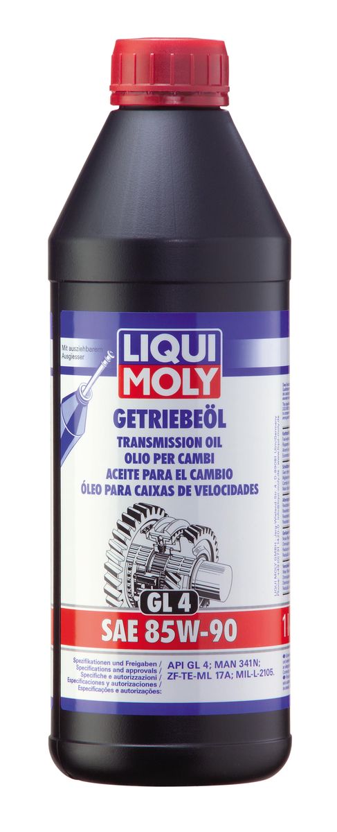 Масло трансмиссионное Liqui Moly Getriebeoil, минеральное, 85W-90, GL-4, 1 лкн12-60авц Масло трансмиссионное Liqui Moly Getriebeoil, минеральное, 85W-90, GL-4, 1 лкн12-60авцМасло трансмиссионное Liqui Moly Getriebeoil отвечает требованиям международных классификаций трансмиссионных масел для механических коробок передач. Обладает именными допусками для стандартных интервалов замены в трансмиссиях ZF. Минеральное трансмиссионное масло класса GL-4 предназначено для использования в механических коробках передач легковых и грузовых автомобилей. Масло обеспечивает четкое переключение передач и защиту от износа. В масле Getriebeoil 85W-90 используются высококачественные минеральные базовые компоненты и специальный пакет присадок, обеспечивающий отличную совместимость с материалами синхронизаторов и гарантирующий четкое переключение передач. Особенности: - Для всех типов цилиндрических и конических передач- Подходит для всесезонного применения- Совместимо с любыми уплотнительными материаламиДопуск: -API: GL-4-MIL-L: 2105-ZF: TE-ML 16A/TE-ML 17A/TE-ML 19A-MAN: 341 Typ E1/341 Typ Z2