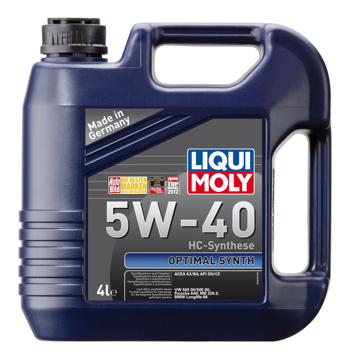 Масло моторное Liqui Moly Optimal Synth, НС-синтетическое, 5W-40, 4 лS03301004 Масло моторное Liqui Moly Optimal Synth, НС-синтетическое, 5W-40, 4 лS03301004Масло моторное Liqui Moly Optimal Synth - это HC-синтетическое моторное масло с адаптированным для российских условий пакетом присадок. Благодаря новейшим технологиям синтеза и вязкости 5W-40 масло обеспечивает высокий уровень защиты и оптимальное смазывание деталей двигателя. Масло удовлетворяет современным международным стандартам API/ACEA. Масло создано на основе базовых компонентов, произведенных по технологии HC-синтеза, с учетом самых высоких требований, предъявляемых современными и мощными бензиновыми и дизельными двигателями. Оно обеспечивает отличную смазку при любых условиях эксплуатации. Одновременно снижается до минимума трение, в результате чего уменьшается расход топлива. Особенности: - Быстрое поступление масла к деталям двигателя при низких температурах- Надежная защита от износа- Низкий расход масла- Оптимальная чистота двигателя- Экономия топлива и снижение вредных выбросов- Проверено на турбированных двигателях и катализаторе