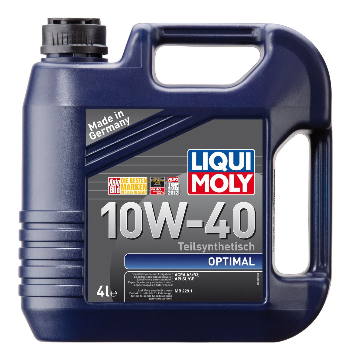 Масло моторное Liqui Moly Optimal, полусинтетическое, 10W-40, 4 лS03301004 Масло моторное Liqui Moly Optimal, полусинтетическое, 10W-40, 4 лS03301004Масло моторное Liqui Moly Optimal - это полусинтетическое моторное масло с адаптированным для российских условий пакетом присадок, которые в сочетании с вязкостью 10W-40 обеспечивают высокий уровень защиты. Масло оптимально подходит для таких российских марок, как ВАЗ и ГАЗ. Optimal 10W-40 удовлетворяет современным международным стандартам API/ACEA. В моторном масле используются синтетические и минеральные базовые компоненты, отличающиеся высокими защитными свойствами. Масло содержит современный пакет присадок, который обеспечивает высокий уровень защиты от износа и гарантирует стабильное поступление масла ко всем деталям двигателя.