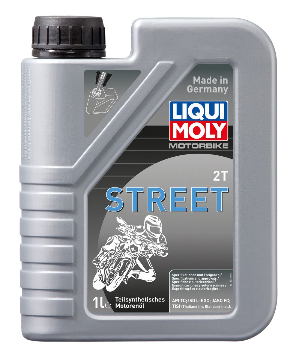 Масло моторное Liqui Moly Motorbike 2T Street, полусинтетическое, 1 лS03301004 Масло моторное Liqui Moly Motorbike 2T Street, полусинтетическое, 1 лS03301004Масло моторное Liqui Moly Motorbike 2T Street предназначено для эксплуатации высокофорсированной двухтактной мототехники на дорогах с твердым покрытием. Комбинация полусинтетической базы и современных присадок гарантирует оптимальную защиту двигателя на повышенных оборотах и нагрузках. Бездымно сгорает, не дает нагаров в двигателе и глушителе. Самосмешиваемо с топливом, используется для раздельной и смешанной систем подачи топлива. Защищает от коррозии. Красного цвета. Полусинтетическая базовая основа в сочетании с современными присадками обеспечивает: - чистоту двигателя, свечей зажигания, мощностного клапана и глушителя; - защиту от износа, задиров и прихватов; - бездымное сгорание; - защиту от коррозии; - стойкость к повышенным оборотам и температурам. Использование масла Motorbike 2T Street обеспечивает долговременную работу стандартных 2Т двигателей шоссейной мототехники. Для двигателей с водяным и воздушным охлаждением, со смешанной и раздельной системами смазки. Концентрация в смеси с топливом до 1:50.