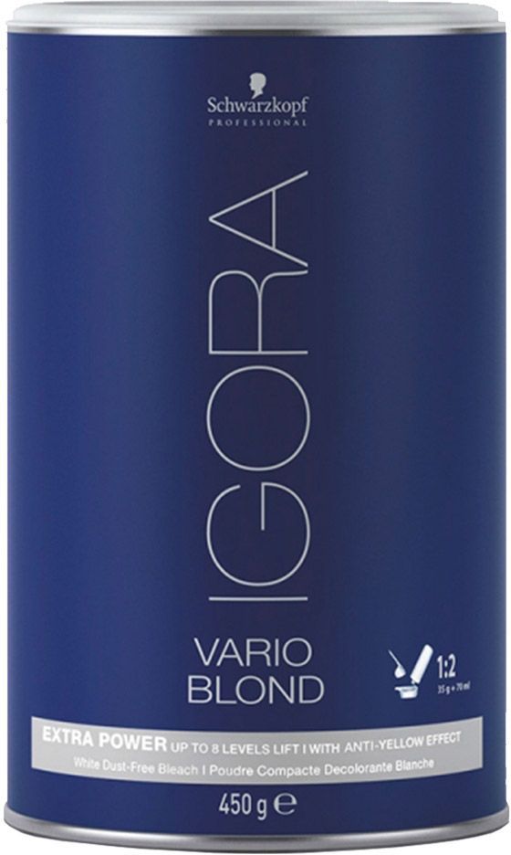 Igora Обесцвечивающий порошок Vario Blond Extra Power 450 гSatin Hair 7 BR730MN Igora Обесцвечивающий порошок Vario Blond Extra Power 450 гSatin Hair 7 BR730MNИгора Варио Блонд Экстра Пауэр. Осветляющий порошок. Предлагает гарантированную эффективность обесцвечивания с надежным осветлением до 8 уровней с антижелтым эффектом. Содержит ухаживающий комплекс аминокислот, а кремообразная консистенция идеальна для безопасного и равномерного нанесения. Не образует пыли и комков.