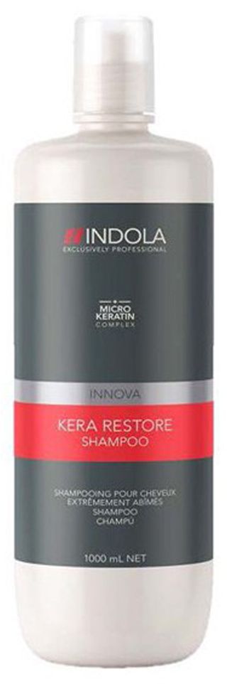 Indola Шампунь Кератиновое Восстановление Kera Restore 1000 млFS-00897 Indola Шампунь Кератиновое Восстановление Kera Restore 1000 млFS-00897Мягко очищает и восстанавливает сильно поврежденные волосы после химического или физического воздействия. Благодаря формуле с кератином придает упругость и силу волосам. Для сильно поврежденных волос. Рекомендуется использовать в комплексе с маской и серумом INDOLA Kera Restore