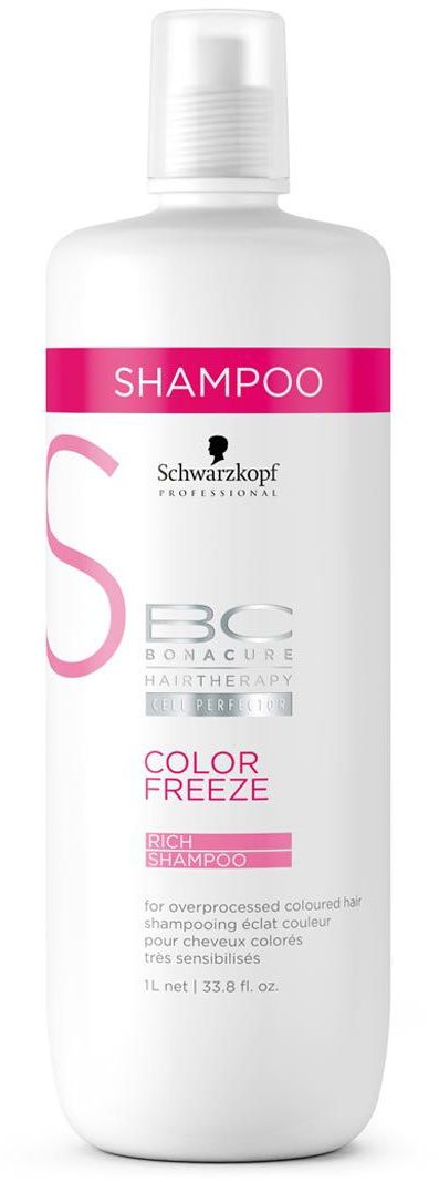 Bonacure Обогащенный Шампунь Color Freeze 1000 мл2065982 Bonacure Обогащенный Шампунь Color Freeze 1000 мл2065982Обогащенный шампунь, деликатно и эффективно очищает окрашенные волосы и кожу головы. Урепляет структур волос и удерживает оптимальный уровень pH4.5, запечатывает окрашенные волосы и сводит к нулю потерю цвета. Для окрашенных волос. Для достижения максимального результата рекомендуется использовать в комплексе с продуктами ухода линии BC Color Freeze