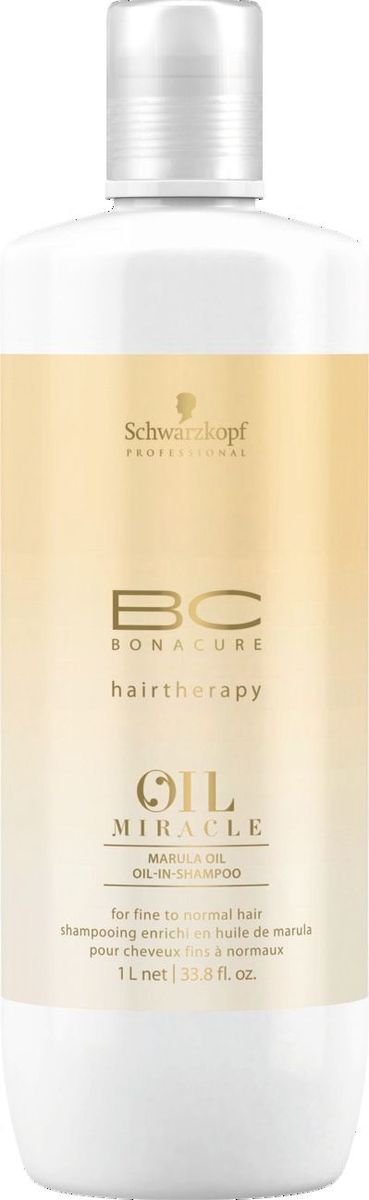 Bonacure Oil Miracle Шампунь для тонких волос 1000 млFS-00897 Bonacure Oil Miracle Шампунь для тонких волос 1000 млFS-00897Шампунь с маслом Марулы. Для мягкого очищения тонких и нормальных волос,- распределение масла по поверхности кутикулы тончайшим слоем, что позволяет получить все преимущества использования масла, без ощущения жирности, низкое содержание сурфактантов позволяет достичь большей проникающей способности ингредиентов ухода. Масло марулы действует как восстанавливающее, смягчающее, успокаивающее средство. Благодаря наличию витаминов С и Е оно проявляет антиоксидантную активность. Витамин С, которым ценно маруловое масло, также влияет на кровообращение и участвует в производстве коллагена, значимость которого для состояния кожных покровов сложно переоценить. Также содержит витамин Е – «эликсир молодости». В этом натуральном веществе присутствуют также жирные кислоты омега-6 и омега-9, которые защищает от преждевременного старения.