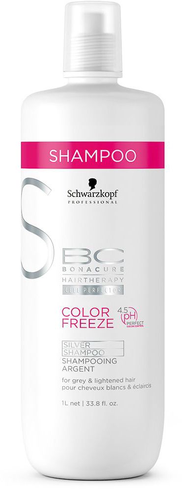 Bonacure Сияние Цвета Шампунь, придающий серебристый оттенок волосам Color Freeze Silver 1000 млFS-36054 Bonacure Сияние Цвета Шампунь, придающий серебристый оттенок волосам Color Freeze Silver 1000 млFS-36054Шампунь придающий серебристый оттенок волосым. Деликатно и эффективно очищает окрашенные волосы и кожу головы. Укрепляет структуру волос и удерживает оптимальный уровень pH 4.5, сводит потерю цвета к 0. Нейтрализует теплые оттенки и придает холодный оттенок волосам. Для окрашенных волос. Рекомендуется использовать в комплексе с продуктами ухода линейки BC Color Freeze