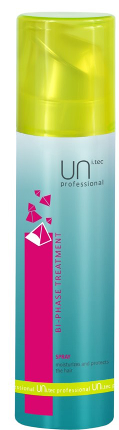 Uni.tec Спрей для волос увлажняющий с УФ-фильтрами Bi-Phase Treatment, 200 мл1914270 Uni.tec Спрей для волос увлажняющий с УФ-фильтрами Bi-Phase Treatment, 200 мл1914270Воздействие жары, солнечного излучения, холода, кондиционеров негативно сказывается на волосах, обезвоживает и истощает их. Двухфазный спрей увлажняет и реструктурирует капиллярное волокно. Предупреждает обесцвечивание волос, защищая естественные и искусственные пигменты от воздействия свободных радикалов и окисляющих эффектов. Волосы надежно защищены в любое время года, наполнены силой и имеют здоровый вид. Применение: тщательно взболтайте перед использованием. Нанесите на вымытые, высушенные полотенцем волосы по всей длине. Не смывать. В летнее время рекомендуется наносить спрей на сухие волосы для дополнительного увлажнения и защиты от солнца перед выходом на улицу.