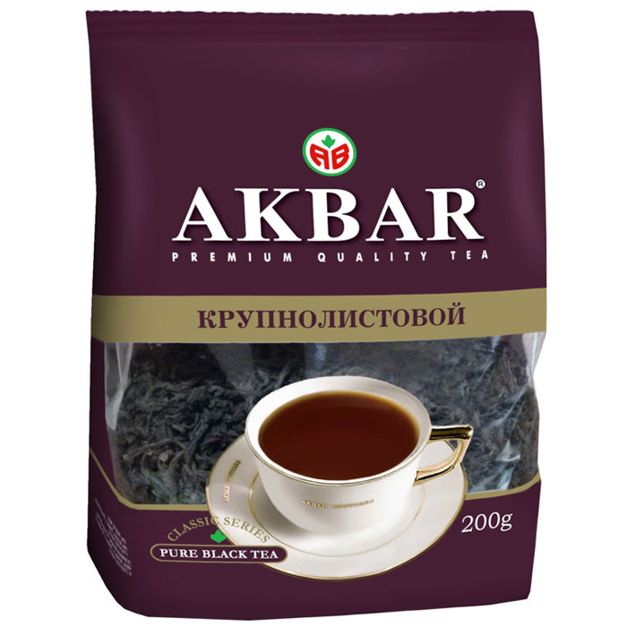 Akbar Классическая серия чай черный крупнолистовой, 200 г0120710 Akbar Классическая серия чай черный крупнолистовой, 200 г0120710Великолепный купаж чая, отличающийся терпким вкусом, насыщенным ароматом и ярким цветом настоя, входит в линейку высококачественных черных чаев, выпускаемых под торговой маркой AKBAR. Благодаря оригинальному рецепту производства и тщательному отбору используемого сырья, при заваривании дает крепкий настой яркого цвета с отлично тонизирующим вкусом и неповторимым насыщенным ароматом.