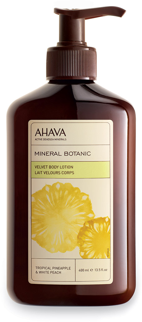 Ahava Mineral Botanic Бархатистый крем для тела тропический ананас и белый персик 400 мл80323065 Ahava Mineral Botanic Бархатистый крем для тела тропический ананас и белый персик 400 мл80323065Побалуйте свою кожу восхитительным ароматизированным лосьоном для тела на основе тропического ананаса и белого персика. Содержит патентованное средство компании AHAVA Osmoter™, сбалансированный концентрат минералов Мертвого моря.