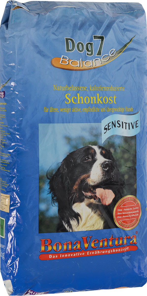 Корм сухой BonaVentura Dog 7 Sensitive для взрослых собак, склонных к полноте, 12,5 кг0120710 Корм сухой BonaVentura Dog 7 Sensitive для взрослых собак, склонных к полноте, 12,5 кг0120710Натуральный корм BonaVentura Dog 7 Sensitive предназначен для взрослых собак, склонных к полноте. Он произведен из продуктов, пригодных в пищу человека по специальной технологии, схожей с технологией Sous Vide. Благодаря технологии при изготовлении сохраняются все натуральные витамины и минералы. Это достигается благодаря бережной обработке всех ингредиентов при температуре менее 80 градусов. Такая бережная обработка продуктов не стерилизует продуктовые компоненты. Благодаря этому корма не нуждаются ни в каких дополнительных вкусовых добавках и сохраняют все необходимые полезные вещества. При производстве кормов используются исключительно свежие натуральные продукты: мясо, овощи и зерновые;Приготовлено из 100% свежего мяса, пригодного в пищу человеку;Содержит натуральные витамины, аминокислоты, минеральные вещества и микроэлементы;С экстрактом масла зародышей зерна пшеницы холодного отжима (Bio-Dura);Без химических красителей, усилителей вкуса, искусственных консервантов и химических добавок;Без ГМО;Без мясокостной муки;Без сои.Товар сертифицирован.