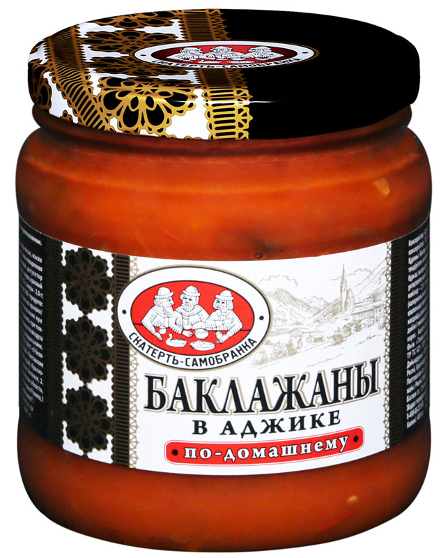 Скатерть-Самобранка баклажаны в аджике, 450 мл616 Скатерть-Самобранка баклажаны в аджике, 450 мл616Кусочки баклажанов в аджике, готовая закуска.