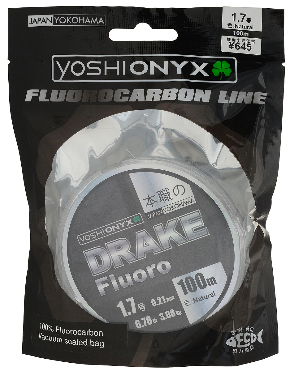 Леска Yoshi Onyx Drake Fluoro, цвет: прозрачный, 100 м, 0,21 мм, 3,08 кг010-01199-23 Леска Yoshi Onyx Drake Fluoro, цвет: прозрачный, 100 м, 0,21 мм, 3,08 кг010-01199-23Леска Yoshi Onyx Drake Fluoro - это полноценная флюорокарбоновая леска, предназначенная как для намотки на шпулю катушки, так и для монтажа разнообразных оснасток. Очень мягкая и скользкая флюорокарбоновая нить с невероятной легкостью проходит по кольцам удилища, что позволяет совершать исключительно дальние и точные забросы. Флюорокарбон обладает повышенной устойчивостью к истиранию, необычайно прочен, отличается малой растяжимостью, подходит для ловли крупной рыбы в сложных условиях. Идеален для использования на бейткастинговых (мультипликаторных) катушках в сочетании с крупными, упористыми приманками. Данная серия может применяться для ловли в самых сложных и суровых условиях, в местах с большим количеством коряжника, камней и ракушек. Леска имеет превосходную чувствительность, что крайне необходимо при ловле аккуратно клюющей рыбы. Флюорокарбон фактически не видим в водной среде, а обладая большим, чем вода, удельным весом, легко тонет, создавая потрясающий контакт с приманкой.