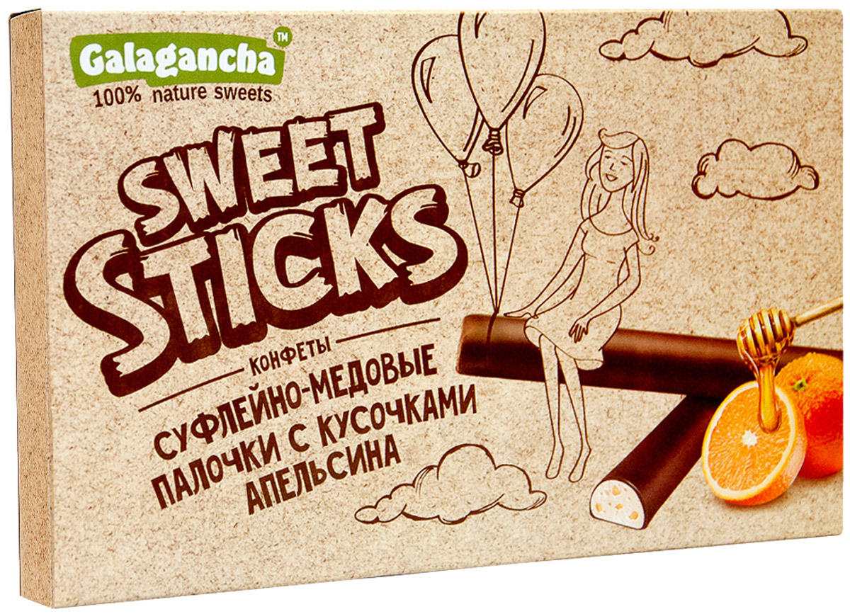 Galagancha Sweet Sticks конфеты суфлейные палочки с кусочками апельсина, 112 г0120710 Galagancha Sweet Sticks конфеты суфлейные палочки с кусочками апельсина, 112 г0120710100% натуральные;сниженное содержание сахара;оригинальная форма суфле;легкий десерт с кусочками цедры апельсина;Galagancha - может быть превосходным подарком, а может быть приятными минутами домашнего вечера, а может быть … Sweet Sticks – это изысканное лакомство, очень нравится девушкам. Для тех, кто заботится о своем здоровье и форме.Уважаемые клиенты! Обращаем ваше внимание, что полный перечень состава продукта представлен на дополнительном изображении.