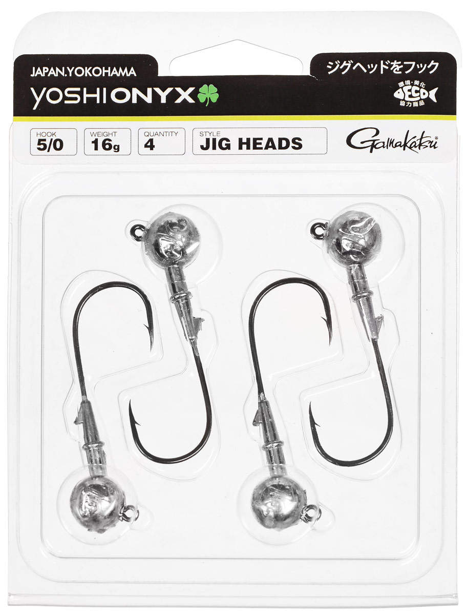 Джиг-головка Yoshi Onyx, 16 г, крючок Gamakatsu 5/0, 4 шт010-01199-23 Джиг-головка Yoshi Onyx, 16 г, крючок Gamakatsu 5/0, 4 шт010-01199-23Джиг-головки Yoshi Onyx предназначены в первую очередь для донной спиннинговой ловли - джиг спиннинга. Джиг головками оснащаются всевозможные мягкие приманки: виброхвосты, твистеры, силиконовые рачки и черви. Возможно их применение и с естественными насадками, к примеру, при ловле судака бортовой удочкой на мертвую рыбку или кусочки рыбы. Джигголовка оснащена крючком Gamakatsu. Такой крючок прекрасно пробивает жесткую пасть крупного судака, щуки и сома.Вес: 16 г.Количество: 4 шт.Крючок: Gamakatsu 5/0.