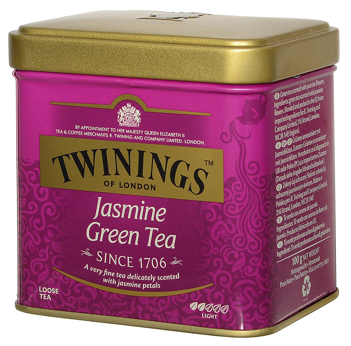 Twinings Jasmine чай зеленый листовой, 100 г101246 Twinings Jasmine чай зеленый листовой, 100 г101246Чай Twinings Jasmine способен доставить истинное наслаждение настоящим ценителям чая.При заваривании получается прозрачный напиток с экзотическим утонченным ароматом и нежным вкусом. Чай с жасмином обладает благотворным воздействием на пищеварительную и нервную системы.