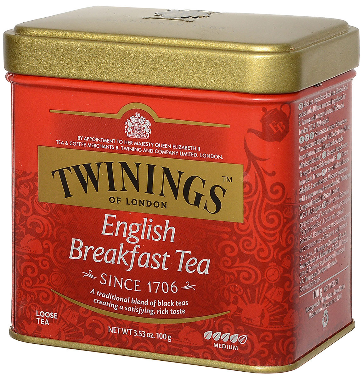 Twinings English Breakfast чай черный, 100 г101246 Twinings English Breakfast чай черный, 100 г101246Twinings English Breakfast - крепкий освежающий черный чай среднелистовой. Breakfast - бодрящий напиток с насыщенным вкусом и цветом. Идеально подходит для тех, кому трудно просыпаться по утрам. Он хорошо сочетается с молоком или лимоном.