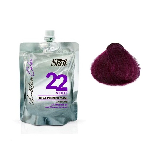 Shot Ambition Colour Extra Pigment Mask Violet - Тонирующая маска экстра пигмент 22, фиолетовый 200 млSatin Hair 7 BR730MN Shot Ambition Colour Extra Pigment Mask Violet - Тонирующая маска экстра пигмент 22, фиолетовый 200 млSatin Hair 7 BR730MNМаска прямого действия готова к применению и обладает окрашивающими и восстанавливающими свойствами. Содержит Экстракт плодов Баобаба, касторовое масло и цветочные экстракты. Идеальное средство для окрашивания и тонирования, так как содержит особо стойкие пигменты. Придает блеск волосам и облегчает расчесывание.