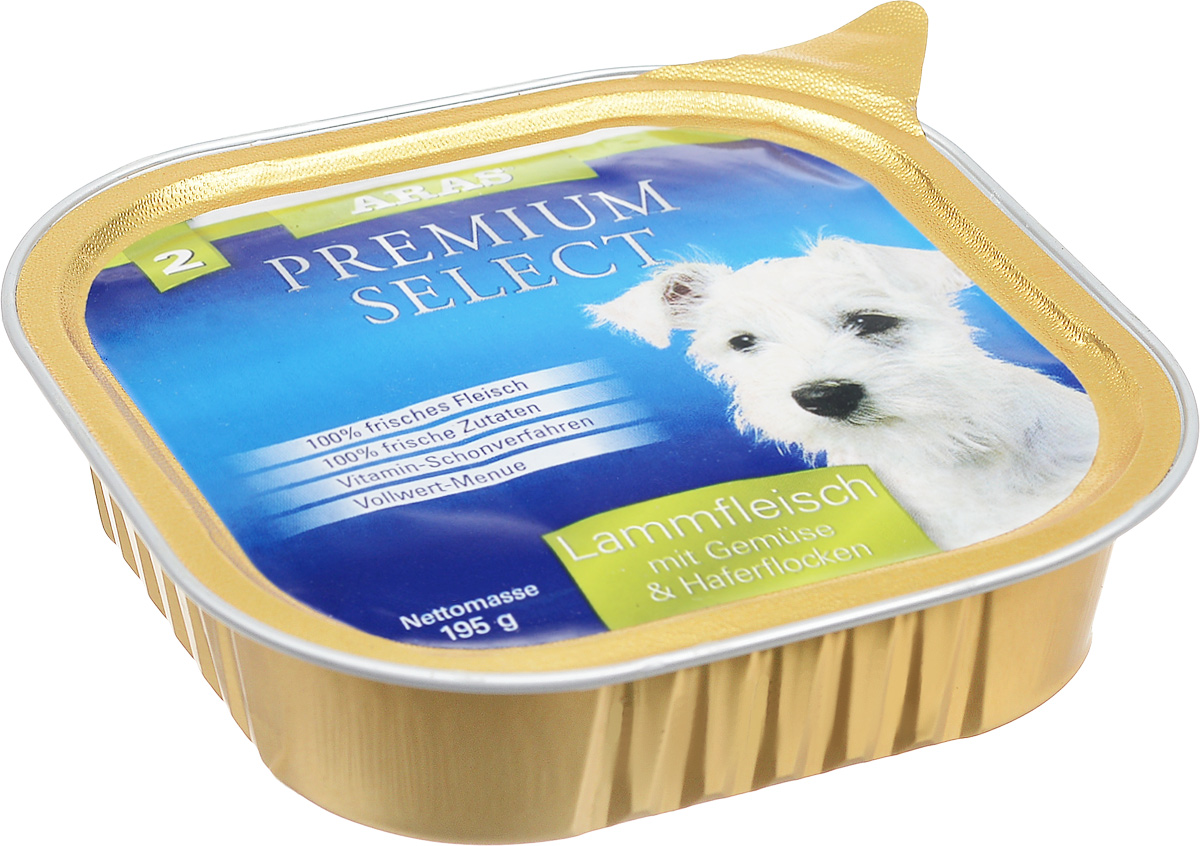 Консервы для собак Aras Premium Select, с бараниной, овощами и овсяными хлопьями, 195 г0120710 Консервы для собак Aras Premium Select, с бараниной, овощами и овсяными хлопьями, 195 г0120710Повседневный консервированный корм Aras Premium Select подходим для собак всех пород и всех возрастов. При производстве корма используются исключительно свежие натуральные продукты: мясо, овощи, овсяные хлопья и экстракт масла зародышей зерна пшеницы холодного отжима (Bio-Dura). Благодаря уникальной технологии, схожей с технологий Souse Vide, при изготовлении сохраняются все натуральные витамины и минералы. Это достигается благодаря бережной обработке всех ингредиентов при температуре менее 80 градусов. Такая бережная обработка продуктов не стерилизует продуктовые компоненты, поэтому корма не нуждаются ни в каких дополнительных вкусовых добавках и сохраняют все необходимые полезные вещества.Не содержит химических красителей, усилителей вкуса, искусственных консервантов, химических добавок и ГМО. Состав: мясо говядины 94%, овощи 2%, овсяные хлопья 2%, экстракт зародышей пшеницы холодного отжима 2%. Пищевая ценность: белки 12,7%, жиры 6,3%, зола 1,8%, клетчатка 0,7%, влажность 77,7%. Товар сертифицирован.