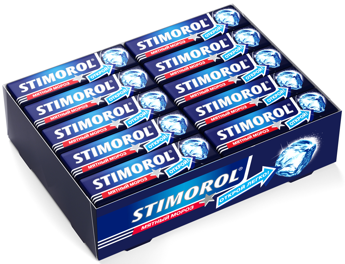 Stimorol Мятный мороз жевательная резинка без сахара, 30 пачек по 13,6 г0120710 Stimorol Мятный мороз жевательная резинка без сахара, 30 пачек по 13,6 г0120710Stimorol Мятный мороз - популярная жевательная резинка. Обладает ярким выраженным вкусом свежей мяты, долгий неугасаемый вкус.