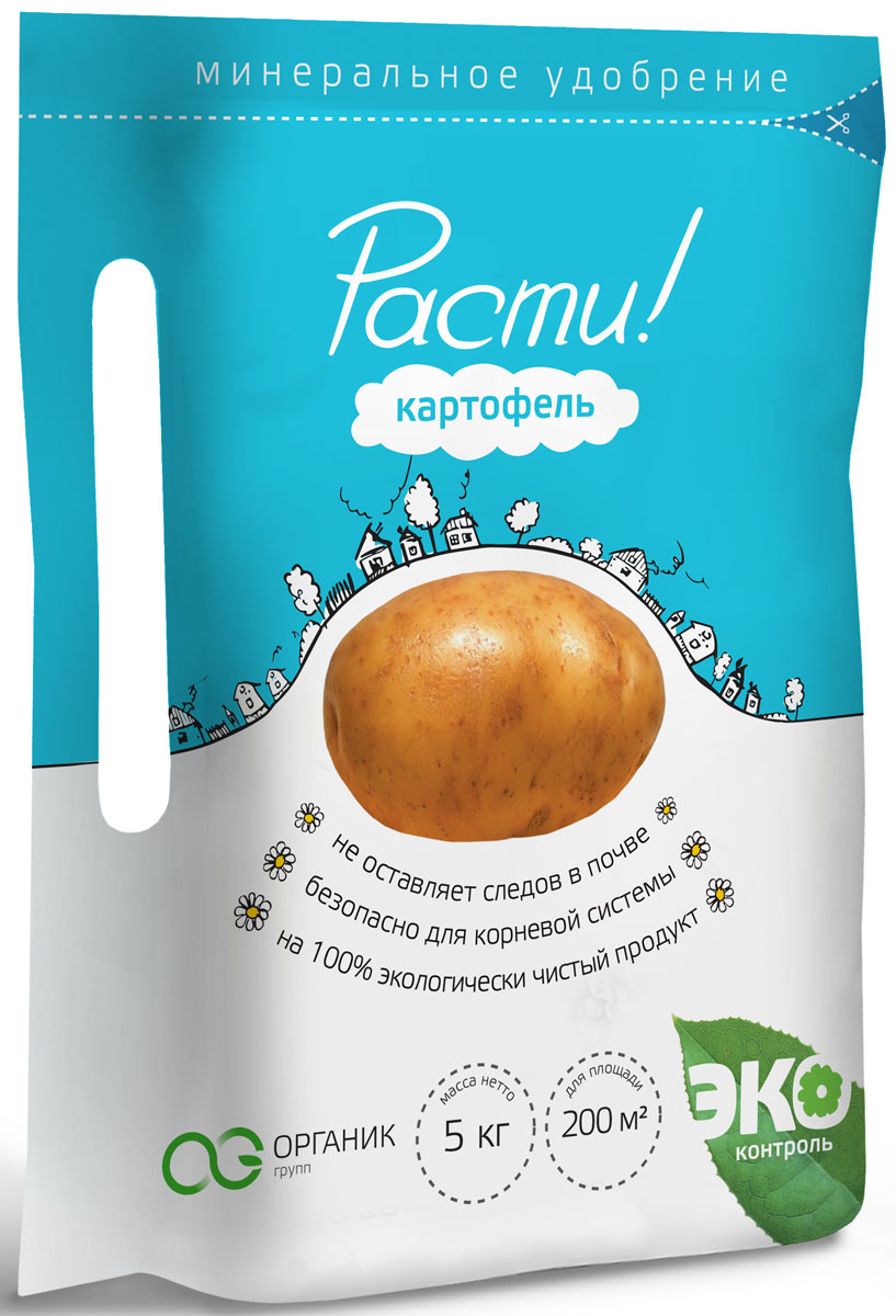 Удобрение комплексное минеральное Расти!, для картофеля, 5 кг391602 Удобрение комплексное минеральное Расти!, для картофеля, 5 кг391602• Идеальное удобрение для картофеля• Стимулирует клубнеобразование• Увеличивает прочность кожуры и повышает урожайность• Не содержит хлора, тяжелых металлов и вредных примесейМассовые доли основных компонентов: N-P-K:12-3-15