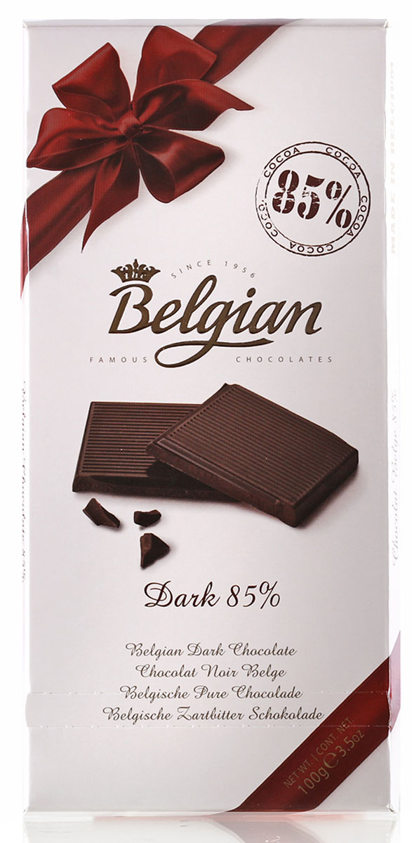 The Belgian Шоколад горький 85% какао, 100 г0120710 The Belgian Шоколад горький 85% какао, 100 г0120710Классический, весьма интенсивный горьковато-сладкий вкус шоколада оставляет пикантное послевкусие. Шоколад прекрасен в сочетании с чаем, кофе или капучино. Его подают к коньяку или арманьяку, портвейну и красным сухим винам. Лакомство также можно предложить к миндальному или кофейному ликерам.