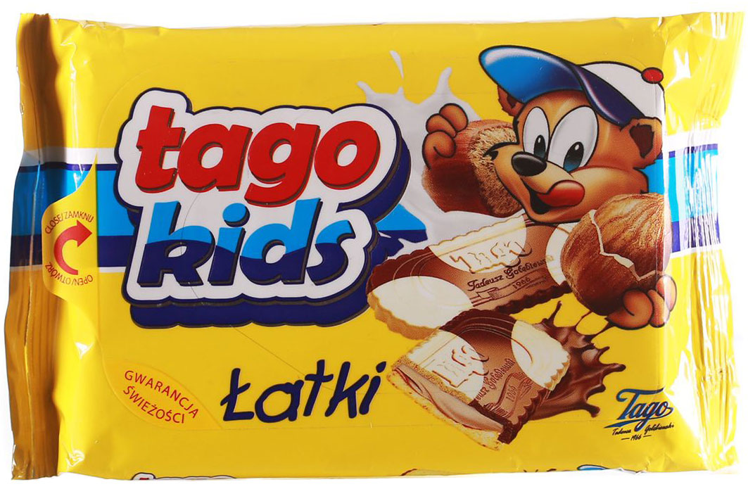 TagoKids Latki Печенье с шоколадно-ореховой начинкой, 90 г4610003252687 TagoKids Latki Печенье с шоколадно-ореховой начинкой, 90 г4610003252687В мире польских десертов не найти лучшего лакомства, чем признанный дуэт вкуснейшего шоколада и насыщенной ореховой начинки. Это хрустящее печенье создано для того, чтобы им насладилась каждая счастливая семья!