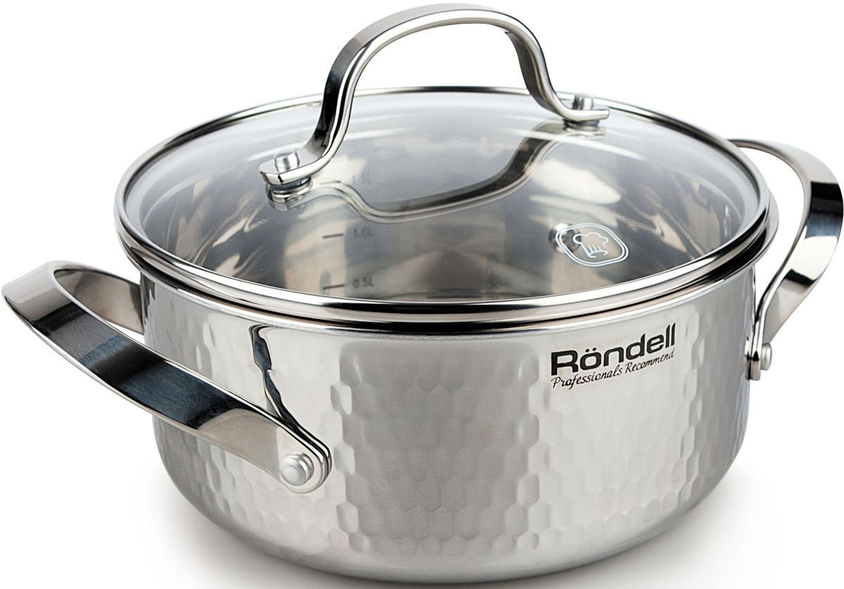 Кастрюля Rondell RainDrops с крышкой, 1,9 л54 009303 Кастрюля Rondell RainDrops с крышкой, 1,9 л54 009303Кастрюля Rondell RainDrops изготовлена из высококачественной нержавеющей стали 18/10, что гарантирует безупречный внешний вид посуды, практичность и долговечность. Технология TRIPLY - монолитный корпус, трехслойная структура дна и стенок. Посуда продолжает готовить даже после выключения плиты! Крышка, выполненная из термостойкого стекла, позволяет контролировать процесс приготовления без потери тепла. Аккумуляция тепла при закрытой крышке создает замкнутый цикл парообразования, позволяя готовить в такой посуде без использования масла и воды или же с их минимальным количеством, что позволяет сохранить натуральный вкус продуктов. Уникальный дизайн, выполненный по технологии индустриальной чеканки. С отметками литража на внутренних стенках посуды вы легко сможете соблюдать пропорции рецептуры без применения дополнительных предметов.Подходит для использования на всех видах плит, включая индукционные. Можно мыть в посудомоечной машине. Характеристики:Материал: нержавеющая сталь 18/10, стекло. Объем кастрюли: 1,9 л. Внутренний диаметр кастрюли: 18 см. Толщина стенок кастрюли: 2,5 мм. Посуда Rondell совсем недавно появилась на российском рынке, но уже прекрасно себязарекомендовала. Эту посуду по достоинству оценили тысячи любителей кулинарии, арекомендации профессионалов - шеф-поваров многих ресторанов и ведущих популярныхкулинарных программ служат дополнительным весомым аргументом в ее пользу.Профессиональные технологии, изысканный дизайн и широкий ассортимент делают посудуRondell исключительно привлекательной для всех, кто любит и умеет готовить.