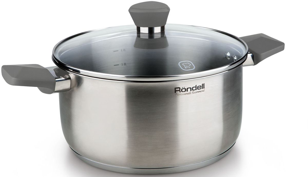Кастрюля Rondell Strike с крышкой, 4,8 л391602 Кастрюля Rondell Strike с крышкой, 4,8 л391602Кастрюля Rondell Strike изготовлена из высококачественной нержавеющей стали 18/10, что гарантирует безупречный внешний вид посуды, практичность и долговечность. Уникальный 2-х этапный метод технологии тройного дна с вштампованным, а затем вплавленным алюминиевым диском позволяет равномерно распределять и значительно дольше сохранять тепло в стенках и дне посуды, что предотвращает пригорание пищи и обеспечивает более быстрое приготовление блюд. Посуда продолжает готовить даже после выключения плиты! Крышка, выполненная из термостойкого стекла, позволяет контролировать процесс приготовления без потери тепла. Аккумуляция тепла при закрытой крышке создает замкнутый цикл парообразования, позволяя готовить в такой посуде без использования масла и воды или же с их минимальным количеством, что позволяет сохранить натуральный вкус продуктов. С отметками литража на внутренних стенках посуды вы легко сможете соблюдать пропорции рецептуры без применения дополнительных предметов.Подходит для использования на всех видах плит, включая индукционные. Нельзя мыть в посудомоечной машине.Характеристики:Материал: нержавеющая сталь 18/10, стекло. Объем кастрюли: 4,8 л. Внутренний диаметр кастрюли: 24 см. Толщина стенок кастрюли: 0,5 мм. Толщина дна кастрюли: 5,0 мм. Посуда Rondell совсем недавно появилась на российском рынке, но уже прекрасно себязарекомендовала. Эту посуду по достоинству оценили тысячи любителей кулинарии, арекомендации профессионалов - шеф-поваров многих ресторанов и ведущих популярныхкулинарных программ служат дополнительным весомым аргументом в ее пользу.Профессиональные технологии, изысканный дизайн и широкий ассортимент делают посудуRondell исключительно привлекательной для всех, кто любит и умеет готовить.