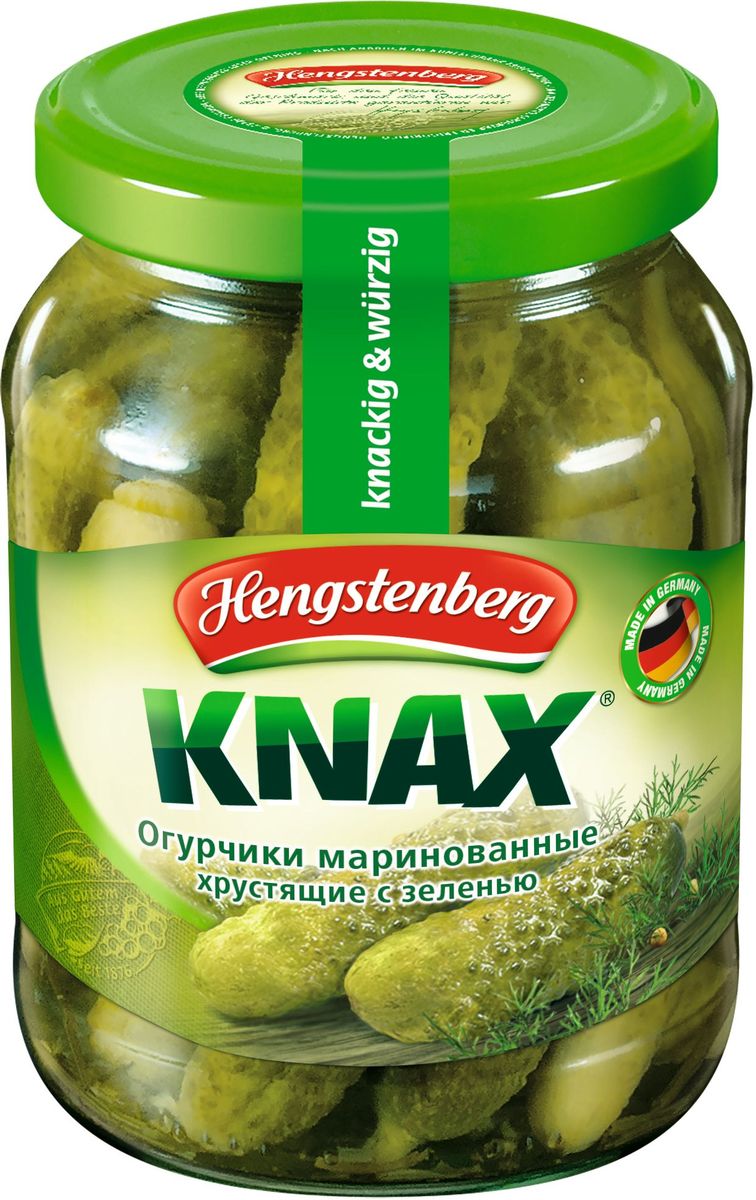 Hengstenberg Огурцы маринованные хрустящие Knax, 720 мл0120710 Hengstenberg Огурцы маринованные хрустящие Knax, 720 мл0120710Небольшие хрустящие огурчики, маринованные, с добавлением пряных трав.
