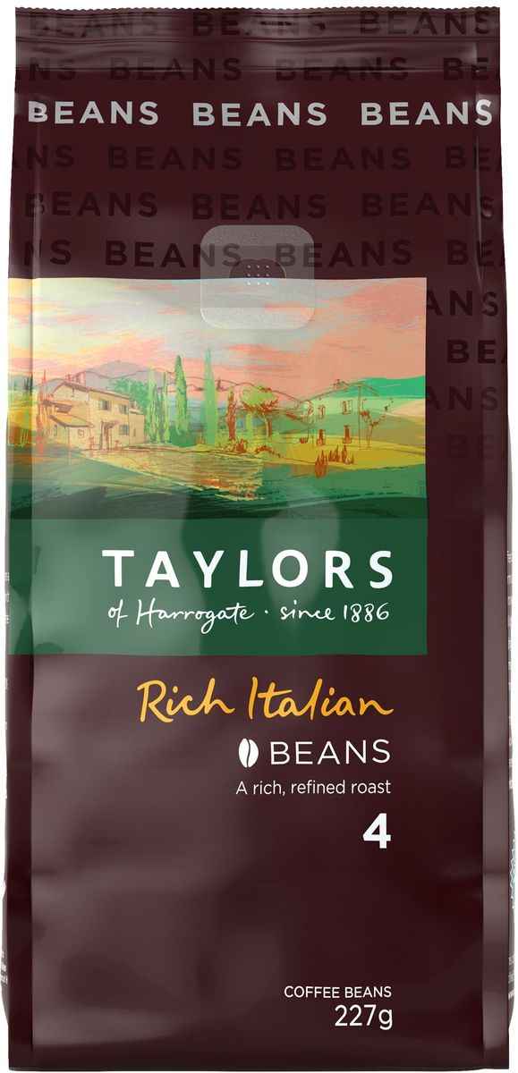 Taylors of Harrogate Богатый Итальянец кофе жареный в зернах, 227 г0120710 Taylors of Harrogate Богатый Итальянец кофе жареный в зернах, 227 г0120710Наденьте ваш лучший костюм, потому что этот кофе пьют только в одежде класса люкс – специальный стиль обжаривания этих зерен берет свое начало из элегантных кофейных купажей Северной Италии. Для этого кофе мы отбираем бразильские зерна шоколадного цвета и сладковатые зерна из Африки и Центральной Америки, обжаривая их до тех пор, пока они не достигнут максимально насыщенного шоколадного цвета и не приобретут изумительный аромат. Это идеальный послеобеденный кофе. Способ приготовления (1 порция): засыпать 1 чайную ложку молотого кофе во френч-пресс, залить 250 мл только что вскипячённой воды (~90 °C), размешать, настоять 3–5 минут, после чего нажать на плунжер. При приготовлении кофе следует учитывать степень помола: средняя - френч-пресс, мелкая – кофеварка с фильтром, тонкая эспрессо – для эспрессо-машины.