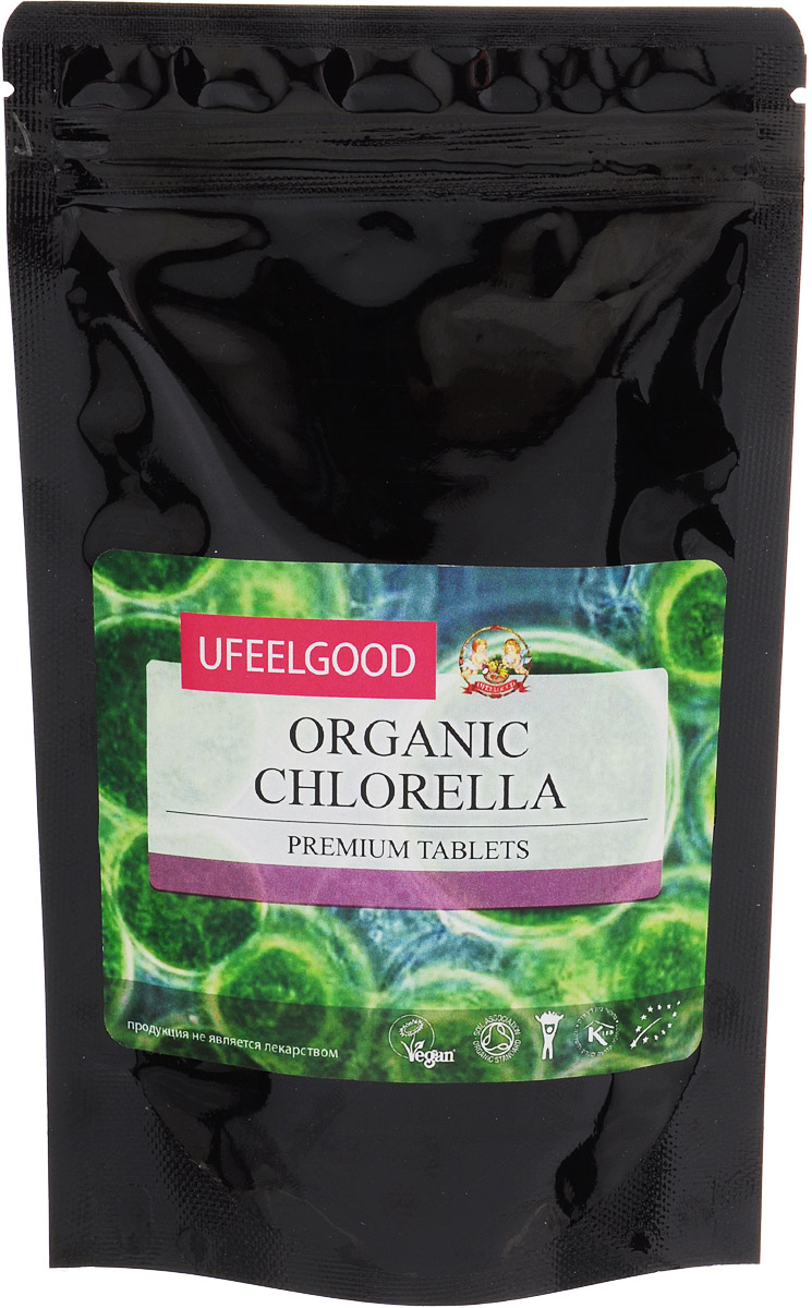UFEELGOOD Organic Chlorella Premium Tablets органическая хлорелла в таблетках, 100 г0120710 UFEELGOOD Organic Chlorella Premium Tablets органическая хлорелла в таблетках, 100 г0120710Хлорелла от UFEELGOOD являет собой особый тип фитопланктона, который обитает в пресных водоёмах всего мира. Она создаёт энергию для жизнедеятельности за счёт пигмента хлорофилла и солнечных лучей. Эта форма жизни очень быстро воспроизводится бесполым делением клеток.Учёные выяснили, что хлорелла существовала ещё два миллиона лет назад и только в 19 веке выяснилась неоценимая польза этой микроводоросли. Она становится всё более популярной, ведь содержит в себе массу полезных микроэлементов, быстро размножается и усваивает солнечную энергию в разы быстрее любых наземных культур.Хлорелла UFEELGOOD выращивается на острове Южноафриканского моря. Далеко от людей, в экологических районах Земли можно вырастить совершенно чистый и максимально полезный продукт. Хлорелла отмывается, засушивается, измельчается в порошок и спрессовывается в таблетки. При этом все полезные свойства сохраняются, без добавления химикатов.В хлорелле содержится большое количество минералов железа, цинка, витаминов В1, В2, В6, В12. Она обладает такими полезными свойствами:Укрепляет иммунитетНормализует состав кровиУлучшает состояние суставовПомогает снять нервное напряжениеРегенерирует клеткиОмолаживает организмНормализирует обмен веществУкрепляет зубы и деснаНормализирует запах телаУважаемые клиенты! Обращаем ваше внимание на то, что упаковка может иметь несколько видов дизайна. Поставка осуществляется в зависимости от наличия на складе.