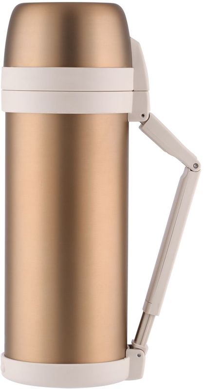 Термос Thermos, цвет: золотой матовый, 2 л. FDH-2005VT-1520(SR) Термос Thermos, цвет: золотой матовый, 2 л. FDH-2005VT-1520(SR)Термос из нержавеющей стали FDH предназначен для длительного сохранения температуры горячего и холодного (до 36 часов). Такие показатели достигаются благодаря технологии производства глубокого вакуума. Этот термос легок и компактен. Используется технология уменьшения веса изделия при увеличении объема внутренней колбы.Термос с комбинированным горлом предназначен для еды и напитков. Удобная в использовании стильная пробка из высококачественного пластика с откидной крышкой. Термос укомплектован дополнительной пластиковой чашкой, складной ручкой и ремнем для переноски.Объем: 2 л.