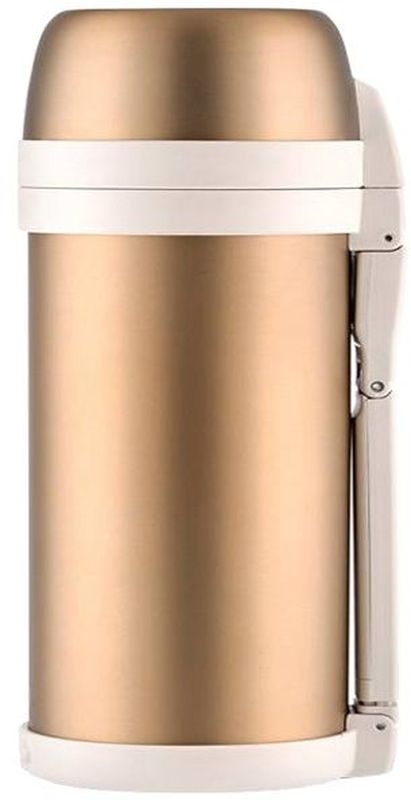 Термос Thermos, цвет: золотой матовый, 1,4 л. FDH-1405VT-1520(SR) Термос Thermos, цвет: золотой матовый, 1,4 л. FDH-1405VT-1520(SR)Термос из нержавеющей стали FDH предназначен для длительного сохранения температуры горячего и холодного (до 36 часов). Такие показатели достигаются благодаря технологии производства глубокого вакуума. Этот термос легок и компактен. Используется технология уменьшения веса изделия при увеличении объема внутренней колбы.Термос с комбинированным горлом предназначен для еды и напитков. Удобная в использовании стильная пробка из высококачественного пластика с откидной крышкой. Термос укомплектован дополнительной пластиковой чашкой, складной ручкой и ремнем для переноски.Объем: 1,4 л.
