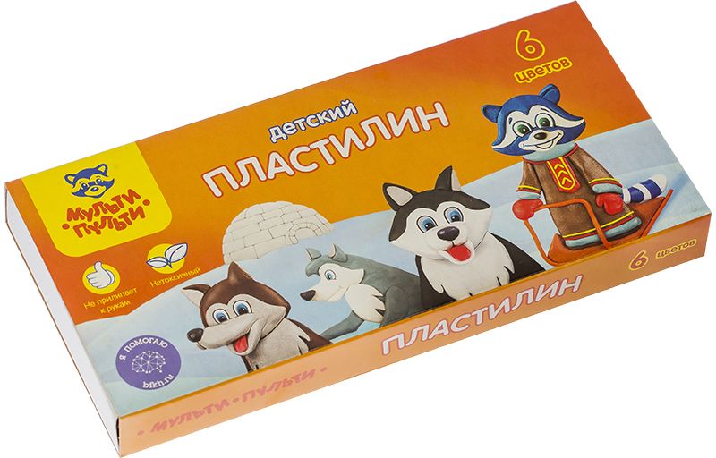 Мульти-Пульти Пластилин Енот на Аляске 6 цветов72523WD Мульти-Пульти Пластилин Енот на Аляске 6 цветов72523WDПластилин торговой марки Мульти-Пульти Енот на Аляске станет отличным приобретением для детского творчества. С помощью шести разноцветных брусочков ребенок сможет попробовать свои силы в создании красивых скульптур-поделок. Материал для лепки очень пластичен, хорошо смешивается и отлично держит форму. Пластилин не имеет запаха и не оставляет следов на руках и одежде. Он не содержит опасных для здоровья малышей синтетических добавок. Брусочки упакованы в яркую картонную коробку, украшенную изображением енота-путешественника и его ездовых собак. Пластилин из серии Енот на Аляске вдохновит кроху на создание новых шедевров.
