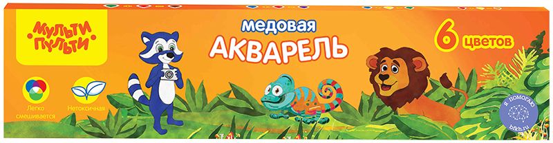 Мульти-Пульти Акварель Енот в джунглях 6 цветовFS-00103 Мульти-Пульти Акварель Енот в джунглях 6 цветовFS-00103Краски Мульти-Пульти Енот в джунглях обладают хорошей укрывистостью и остаются яркими при высыхании.Смешивание акварели Мульти-Пульти дает чистые оттенки. Натуральные компоненты делают акварель безопасной для здоровья детей.Способствуют развитию эстетического и декоративного восприятия.