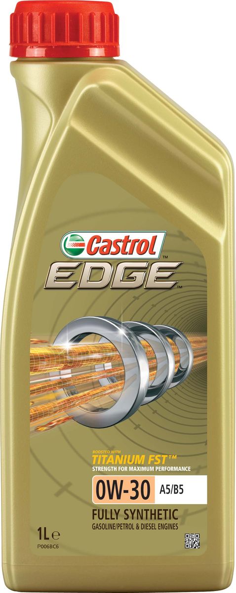Масло моторное Castrol Edge, синтетическое, класс вязкости 0W-30, А5/В5, 1 л. 156E3ES03301004 Масло моторное Castrol Edge, синтетическое, класс вязкости 0W-30, А5/В5, 1 л. 156E3ES03301004Полностью синтетическое моторное масло Castrol Edge произведено с использованием новейшей технологии TITANIUM FST™, придающей масляной пленке дополнительную силу и прочность благодаря соединениям титана.TITANIUM FST™ радикально меняет поведение масла в условиях экстремальных нагрузок, формируя дополнительный ударопоглащающий слой. Испытания подтвердили, что TITANIUM FST™ в 2 раза увеличивает прочность пленки, предотвращая ее разрыв и снижая трение для максимальной производительности двигателя.С Castrol Edge ваш автомобиль готов к любым испытаниям независимо от дорожных условий.Castrol Edge предназначено для бензиновых и дизельных двигателей автомобилей, где производитель рекомендует моторные масла спецификаций ACEA A1/B1, A5/B5, ILSAC GF-2 класса вязкости SAE 0W-30.Castrol Edge обеспечивает надежную и максимально эффективную работувысокотехнологичных двигателей, созданных по новейшим инженерным разработкам, требующих использования маловязких моторных масел и увеличенных интервалов замены.Castrol Edge:- поддерживает максимальную эффективность работы двигателя, как в краткосрочном периоде времени, так и на длительный срок службы;- подавляет образование отложений, способствуя повышению скорости реакции двигателя на нажатие педали акселератора;- обеспечивает надежную защиту всех деталей мотора в разных условиях движения, в широких диапазонах температур и скоростей;- обеспечивает и поддерживает максимальную мощность двигателя в течении длительного времени, даже в условиях интенсивной эксплуатации;- повышает КПД двигателя (независимо подтверждено);- отличные низкотемпературные свойства.Спецификации:ACEA A1/B1, A5/B5,API SL.Товар сертифицирован.