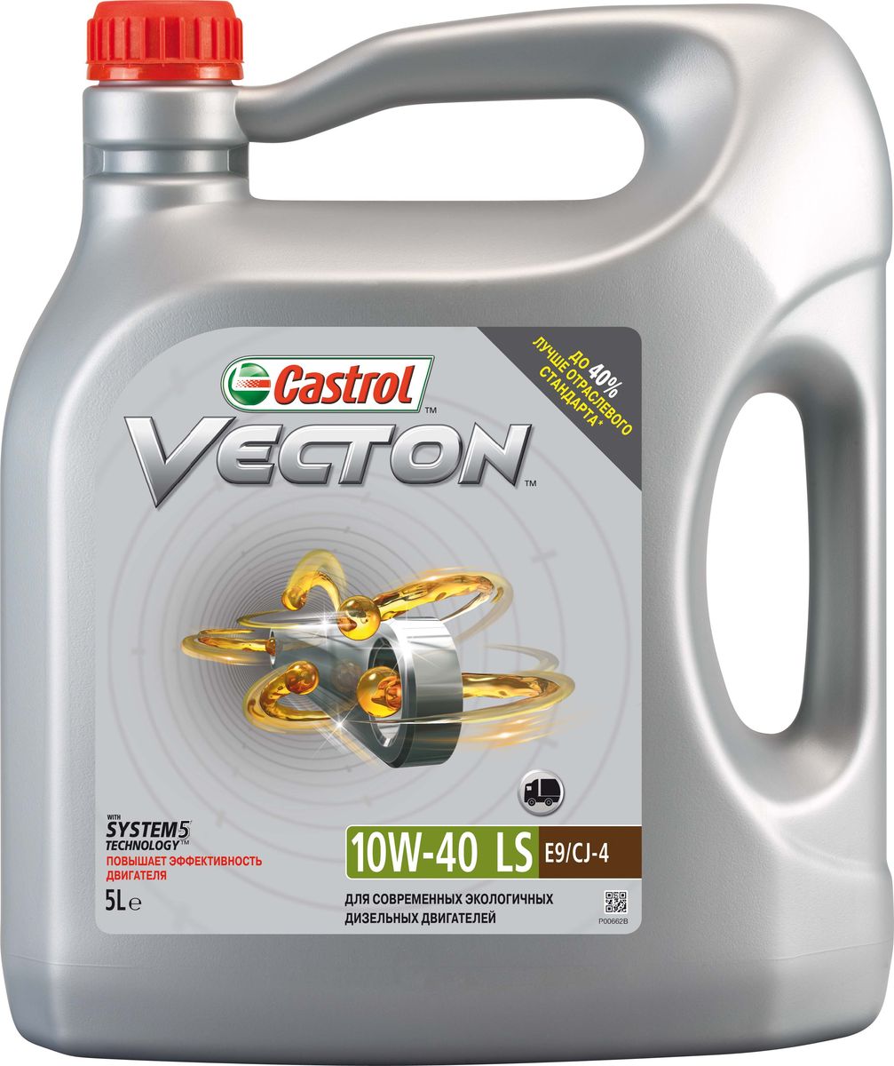 Моторное масло Castrol Vecton 10W-40, 5 лS03301004 Моторное масло Castrol Vecton 10W-40, 5 лS03301004ОписаниеCastrol Vecton 10W-40 – моторное масло с синтетическими компонентами для дизельныхдвигателей коммерческой техники европейских и американских производителей. Произведено сиспользованием уникальной технологии “System 5”TM, позволяющей достичь повышенияэффективности работы масла вплоть до 40%*.ПрименениеCastrol Vecton 10W-40 предназначено для дизельных двигателей грузовых автомобилей,автобусов, а также строительной, горной и сельскохозяйственной техники европейских иамериканских производителейПреимуществаСовременные двигатели работают в постоянно изменяющихся условиях, которые влияют наэффективность их работы. Castrol Vecton 10W-40 c технологией “System 5”TM адаптируется к этимизменениям, позволяя максимально реализовать следующие ключевые эксплуатационныехарактеристики:1 потребление топлива: противостоит повышению вязкости масла, сохраняя оптимальныйрасход горючего;2 расход масла: предотвращает образование отложений на поршне, снижая потреблениесмазочного материала;3 интервалы замены масла: эффективно нейтрализует загрязнения, способствуяувеличению интервалов между сервисным обслуживанием;4 защита деталей: защищает от износа и коррозии металлические пары трения, продлеваясрок службы компонентов двигателя;5 мощность: противодействует агломерации сажи, не допуская ухудшения эффективностиработы двигателя на протяжении всего срока между заменами масла.*согласно испытаниям Castrol Vecton 10W-40, проведенным в независимой лаборатории,превышение требований отраслевой спецификации API достигало 40% в таких тестах, какстойкость к окислению, отложения на поршне, диспергирование сажи, противоизносные свойства изащита от коррозии.СпецификацииACEA E7API CI-4/SLCummins CES 20.076, 20.077, 20.078CAT ECF-2Deutz DQC III-10Mack EO-M PlusMAN M 3275MB-Approval 228.3/229.1DAF HP-2RVI RLD-2Volvo VDS 3