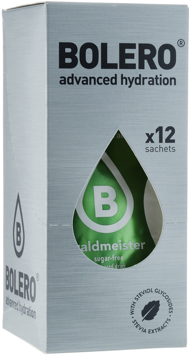 Напиток быстрорастворимый Bolero Waldmeister Fpid / Тархун, 9 г х 12 штЦБ-00003666 Напиток быстрорастворимый Bolero Waldmeister Fpid / Тархун, 9 г х 12 штЦБ-00003666Что же такое Bolero Drinks?В первую очередь это - вкусовая добавка без сахара, без глютена, без жиров и углеводов.Bolero Drinks – это мгновенные напитки, которые не содержат сахар, не содержат лактозы, не содержат консервантов, не содержат глютен, не содержат искусственных вкусовых и цветообразующих добавок!!!!!!! Каждый пакетик Bolero Drinks на Стивии весит 9 г, и его достаточно, чтобы подготовить 1,5-2 литра сока, в зависимости от вашего желания. Эти маленькие пакетики очень удобно носить с собой, и подготовка натурального напитка проста - просто добавьте в 1,5-2 литра холодной воды и размешайте. Но Bolero Drinks – это не только напитки. Это великолепное дополнение к каше, творогу и другим субстанциям. Состав: Без добавления ГМО. Не содержит Глютен, без сахара. Кислоты: лимонная кислота, яблочная кислота, мальтодекстрин; ароматические и вкусовые вещества; L-аскорбиновая кислота. Натуральные ароматизаторы и подсластители: ацесульфам К, сукралоза,стевиогликозиды (экстракты стевии), регулятор кислотности: тринатрийцитрат. Разрыхлитель: трикальцийфосфат; Загустители: гуаровая камедь, гуммиарабик (аравийская камедь).