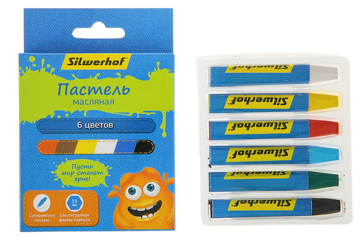 Silwerhof Пастель масляная Джинсовая коллекция 6 цветовFS-00897 Silwerhof Пастель масляная Джинсовая коллекция 6 цветовFS-00897Масляная пастель Silwerhof подходит для использования на различных поверхностях. Пастель имеет шестигранную форму корпуса, диаметром 11 мм. Пастель обладает мягкой текстурой, максимально насыщена пигментами, в результате чего имеет яркие цвета. Не крошится при рисовании, мягко ложится на бумагу.В наборе 6 цветов.Состав: цветные пигменты, стеариновая кислота, масло, вазелин, парафин.